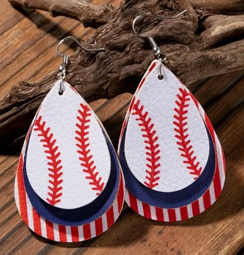 Multi-Layered Baseball/Softball Teardrop Earrings