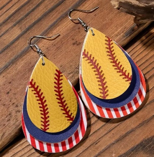 Multi-Layered Baseball/Softball Teardrop Earrings