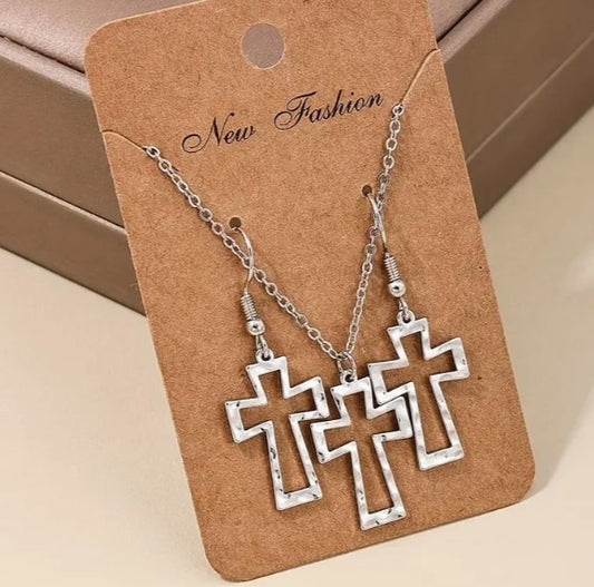 Cross Earring & Necklace Set